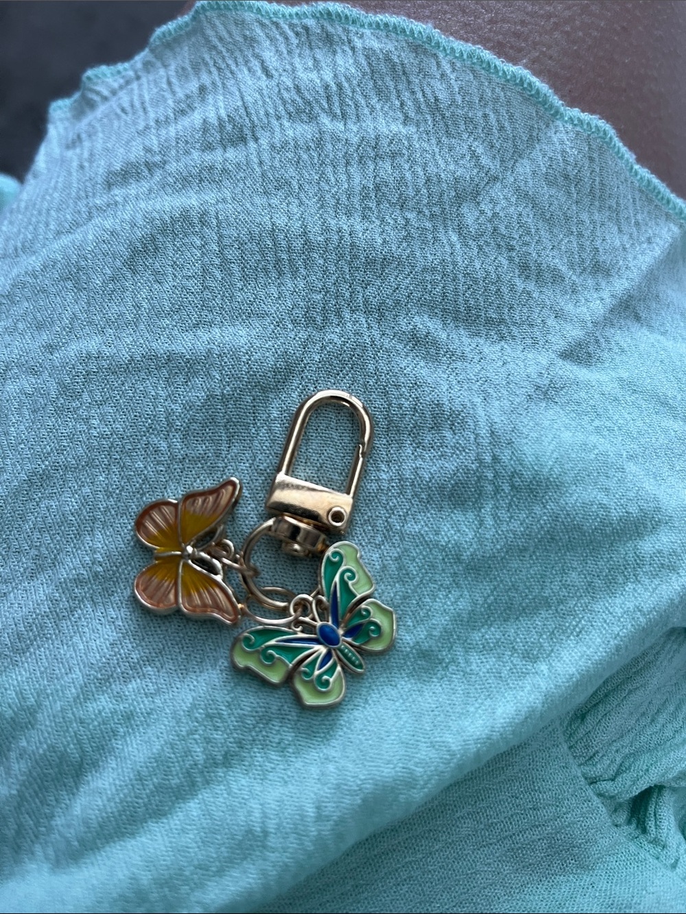 Butterfly Enamel Keychain Charm - Green & Brown